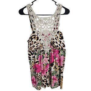 Boston Proper Floral Leopard Print Tank Top Womens Sz Medium Lace Accent Padded